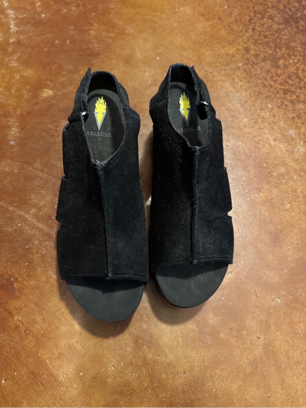 Volatile Women’s Black Suede Open-Toe Booties